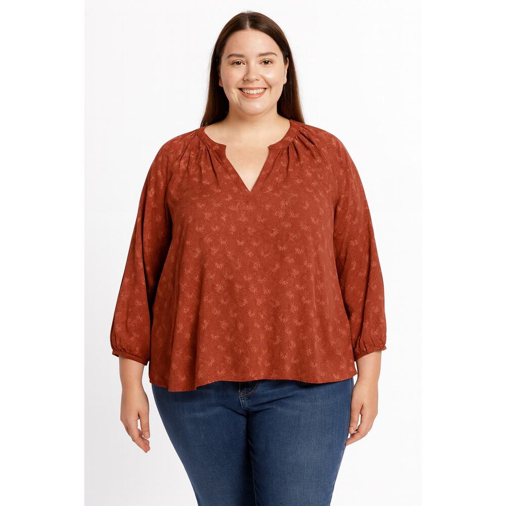 NWOT Melrose and Market Women’s Rust Red Floral Split Neck Blouse – Size 1X